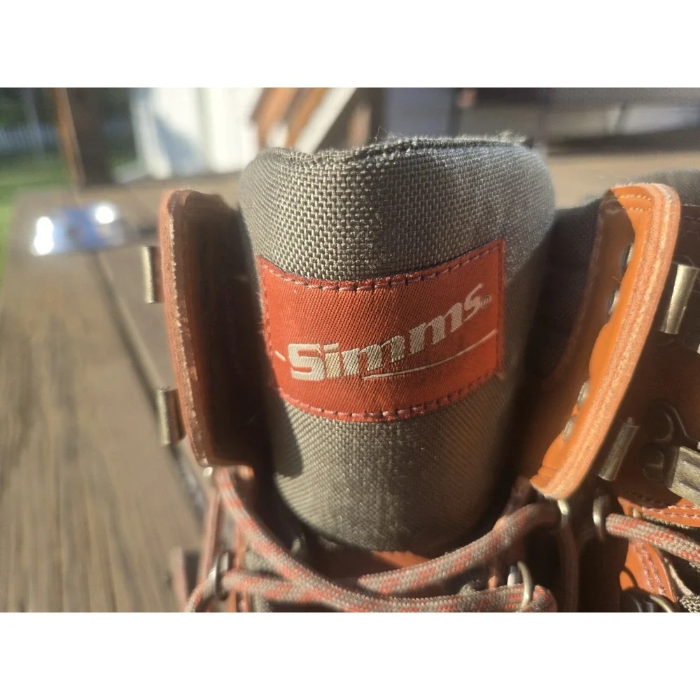 Simms Fly Fishing Wading Boots Felt Sole Brown Leather Men's Size 9 USA Trout